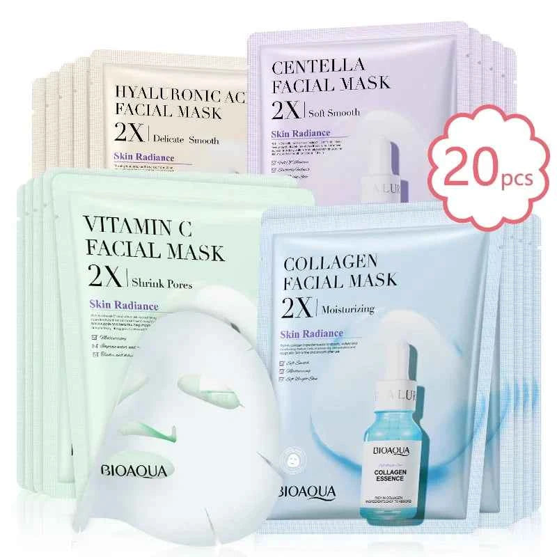 20pcs/5pcs Centella Collagen Face Mask VC Moisturizing Refreshing Sheet Masks Hyaluronic Acid  Facial Mask Skin Care Products Lanoi Beauty