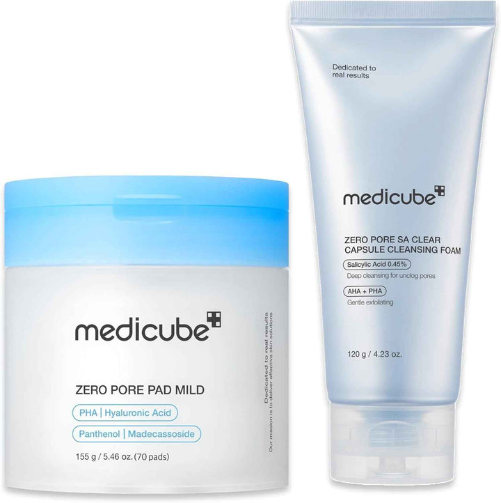 Zero Pore Cleanse & Swipe Duo: Zero Pore Pad Mild + Zero Capsule Foam Cleanser | Exfoliating and Clarifying Pore Care Set for Refined Skin Texture and Excess Sebum Control